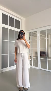 Beyaz Bluz Beli Lastikli Pantolon İkili Basic Takım GAUS-01712GAUSTAKIMGAUS-01712