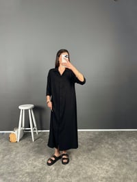 Siyah Premium Salaş Yırtmaçlı Düğmeli ElbiseGausELBİSEGU008068