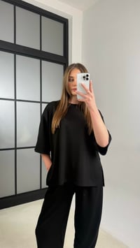 Siyah Bluz Beli Lastikli Pantolon Modal Kumaş Basic Takım GAUS-01132GAUSTAKIMGAUS-01132