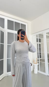 Gri Vatkalı Beli Ayarlanabilir Bluz Beli Lastikli Pantolon İkili Takım GAUS-01872GAUSSuitsGAUS-01872