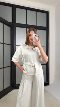 Ekru Kemer Detaylı Bluz Beli Lastikli Pantolon İkili Modal Takım GAUS-01228GAUSTAKIMGAUS-01228