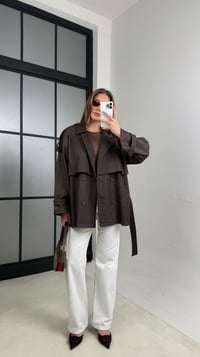 Acı Kahve Düğmeli Kuşaklı Denim Trençkot GAUS-00983GAUSTRENÇKOTGAUS-00983