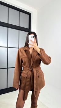 Camel Kuşaklı Vatkalı Astarlı Tasarım Süet Ceket GAUS-00568GAUSCEKETGAUS-00568