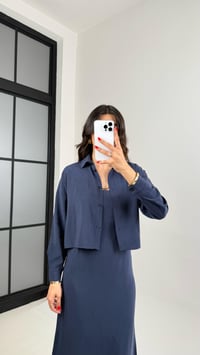 Lacivert Ayarlanabilir Askılı Elbise Gömlek İkili Tensel Takım Gaus00467GausTAKIMGU1002096