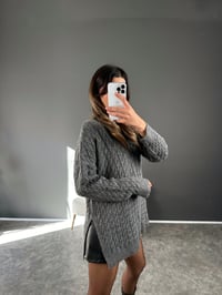 Antrasit Örme Yırtmaçlı Oversize Kazak GausKAZAKGU004105
