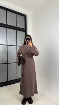 Kahve Kuşaklı Uzun Triko Elbise GAUS-00802GAUSELBİSEGAUS-00802