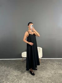 Rea Siyah İp Askılı Salaş Uzun Elbise GausELBİSEGU004715
