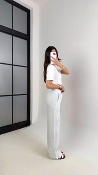 Mavi Beyaz Şeritli Beli Lastikli Keten Pantolon Gaus00479GausEŞOFMANGU1002117