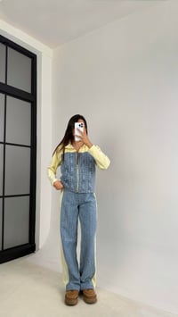 Sarı Şeritli Denim Detaylı Hırka Beli Lastikli Pantolon İkili Takım GAUS-00113GAUSTAKIMGAUS-00113