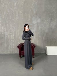 Tamara Antrasit Drapeli Asimetrik Kesim Bluz Pantolon Modal TakımGausTAKIMGU100200