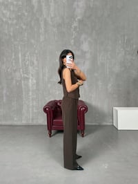 Diana Kahve Fiyonk Düğmeli Astarlı Yelek Pantolon İkili Premium TakımGausTAKIMGU100235