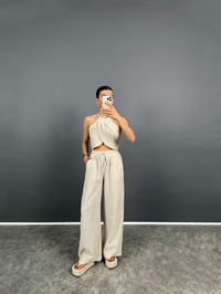 Pony Taş Keten Karışımlı Crop Pantolon TakımGausTAKIMGU008568