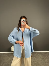 Daria Bebe Mavisi Keten Oversize GömlekGausGÖMLEKGU007111