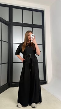 Siyah Kemer Detaylı Bluz Beli Lastikli Pantolon İkili Modal Takım GAUS-01228GAUSTAKIMGAUS-01228