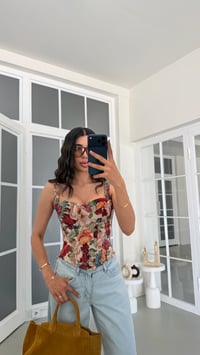 Çok Renkli Çiçek Desenli Çıkarılabilir Askılı Sırtı Lastikli Korse Bluz GAUS-01924GAUSBLUZGAUS-01924