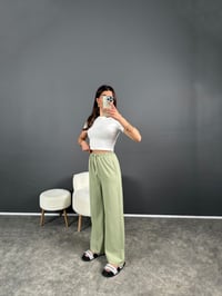 Nia Çağla Yeşili Keten Beli Lastikli Pantolon GausPANTOLONGU007250