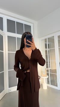 Acı Kahve Önü Düğmeli Hırka Beli Lastikli Etek Takım GAUS-02074GAUSSuitsGAUS-02074