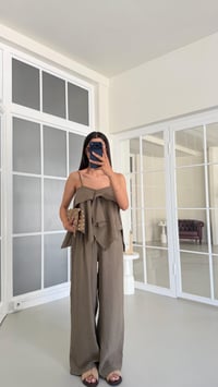 Haki Fırfırlı Bluz Beli Lastikli Pantolon İkili MD Muadil Tencel Takım GAUS-01605GAUSSuitsGAUS-01605