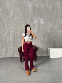 Lefko Bordo ZR Model Çımalı İspanyol Paça PantolonGausPANTOLONGU00904196