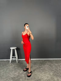 Karlee Kırmızı İp Askılı Yırtmaçlı ElbiseGausELBİSEGU008201