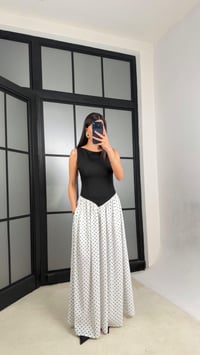 Siyah Belden Oturtmalı Puantiyeli Elbise PNY07 GAUS-01326GAUSDressesGAUS-01326