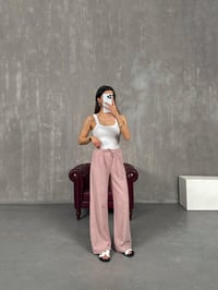Gül Kurusu Beli Lastikli Keten Pantolon Gaus00237GausPANTOLONGU1001547