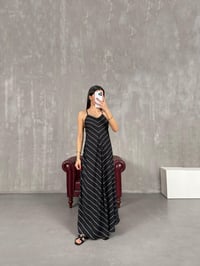 Siyah Çizgili Ayarlanabilir Askılı Elbise Gaus00152GausELBİSEGU1001351