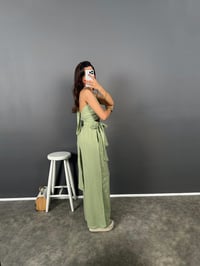 Labe Çağla Yeşili Bel Ve Boyun Bağlamalı Müslin Pantolon Üst TakımGausTAKIMGU008831