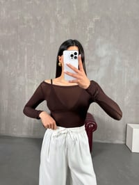Kahverengi Transparan Kaşmir Dokulu Bluz Gaus00272GausBLUZGU1001629