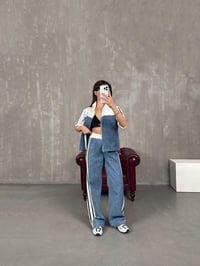 Alvin Beyaz Şeritli Kısa Kollu Fermuarlı Denim Karışımlı Üst Alt TakımGausTAKIMGU100850