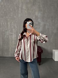 Meysa Bordo Çizgili Saten GömlekGausGÖMLEKGU10026