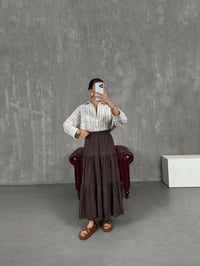 Kahve Beli Lastikli Kırışık Kloş Etek Gaus00018GausETEKGU1001029