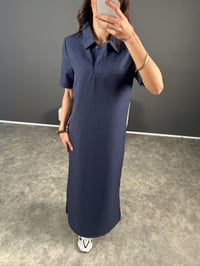 Lacivert Maxi Boy Polo Yaka Yırtmaçlı Elbise GausELBİSEGU004597