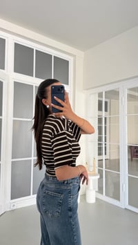 Acı Kahve Şeritli Yan Fermuarlı Bluz GAUS-01715GAUSBLUZGAUS-01715