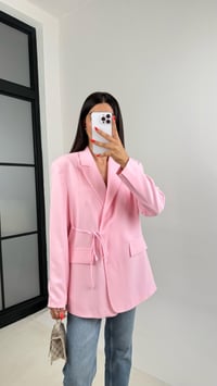 Pembe Astarlı Vatkalı Önden Bağlama Detaylı  Blazer Ceket GAUS-0068GAUSCEKETGAUS-0068
