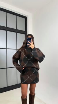 Siyah Baklava Desenli Kazak Etek Muadil Triko Takım GAUS-00615GAUSSuitsGAUS-00615