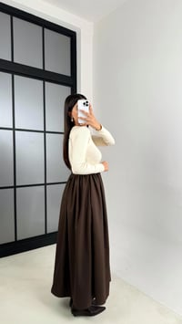 Kahve Uzun Kol Beli Lastikli Kemerli Elbise GAUS-01214GAUSDressesGAUS-01214