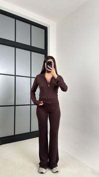 Acı Kahve Ribanalı Hırka Beli Lastikli Eşofman Yumuşak Dokulu İkili Takım GAUS-00838GAUSTAKIMGAUS-00838