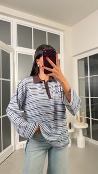 Açık Mavi Polo Yaka Şeritli Bluz GAUS-02306GAUSBLUZGAUS-02306