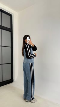 Siyah Şeritli Denim Detaylı Hırka Beli Lastikli Pantolon İkili Takım GAUS-00113GAUSTAKIMGAUS-00113