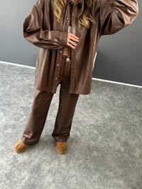 Franny Kahverengi Premium Deri Şardonlu İkili TakımGausTAKIMGU002655
