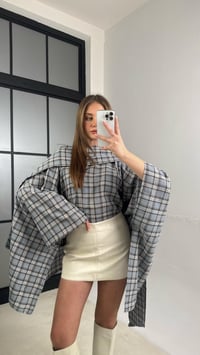 Mavi Ekose Desenli Şal Detaylı Pelerin Panço GAUS-01153GAUSPançoGAUS-01153