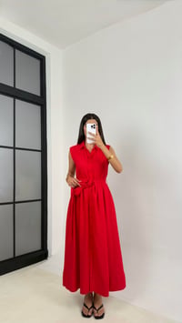Kırmızı Sıfır Kol Önü Düğmeli Kuşaklı Elbise GAUS-0051GAUSDressesGAUS-0051