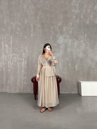 Taş Gömlek Astarlı Beli Lastikli Etek Kırışık Tensel Takım Gaus00158GausTAKIMGU1001365