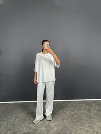 Beyaz Premium Oversize Tshirt Pantolon İkili Takım GausTAKIMGU008526