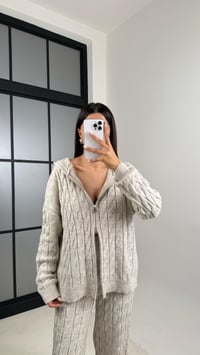 Taş Saç Örgülü Kapüşonlu Hırka Pantolon Triko Takım GAUS-00514GAUSTAKIMGAUS-00514