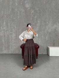 Kahve Beli Lastikli Kırışık Kloş Etek Gaus00018GausETEKGU1001029