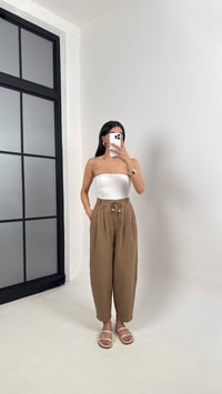 Kahve Cepli Kuşaklı Balon Keten Pantolon Gaus00383GausPANTOLONGU1001893