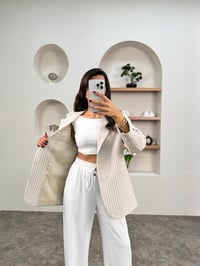 Melins Ekru Çizgili Astarlı Sakallı Blazer CeketGausCEKETGU00903575