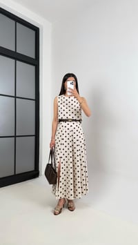 Taş Kahve Puantiyeli Crop Yırtmaçlı Etek Keten Takım Gaus00401GausTAKIMGU1001941